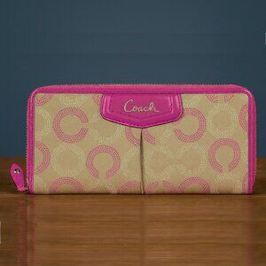 Coach Ashley Dotted Op Art Wallet – Pink/Tan Zip Around NWOT